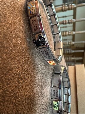 Italian Charm Link Bracelet with Enamel Accents - Silver Tone